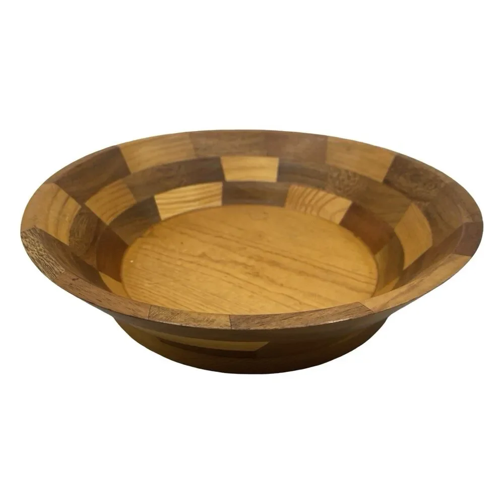 Vintage Handcrafted Wooden Bowl Segmented Wood Decor 10